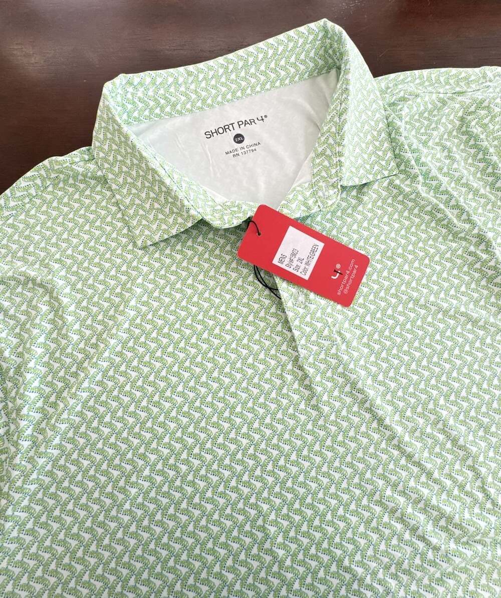 Short Par 4 Polo Shirt Size 2XL White Green Geo Print